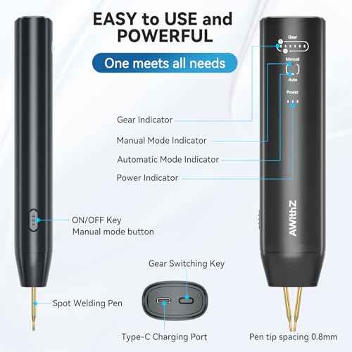 11-Level Handheld Spot Welder for 18650 Li-ion Batteries, Automatic and Manual Dual Mode Welding Machine with Replaceable Copper Tip, DIY/Power Tool Repair Kit