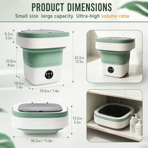 PXNTLA Green Portable Foldable 16L Mini Washing Machine with 3 Modes