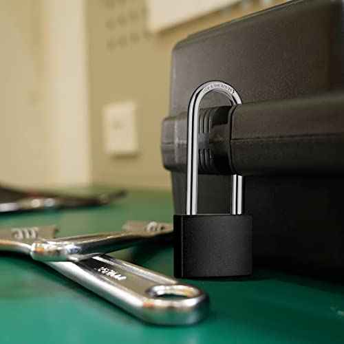 2 Pack Covered Aluminum Padlocks with Key, Black Locker Lock with Long Shackle for Gates, Fences, Toolboxes,