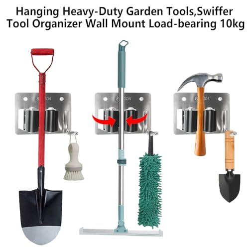 HAOYOWJY Mop Holder and Broom Holder Wall Mount Stainless Steel 304 Tool Garage Organization Rack Screw and Self Adhesive Broom Hanger Heavy Duty 4pcs