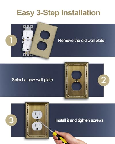 ZILLSEA Antique Brass Duplex Outlet Cover Plate 4-Pack - Sturdy Metal Wall Plates