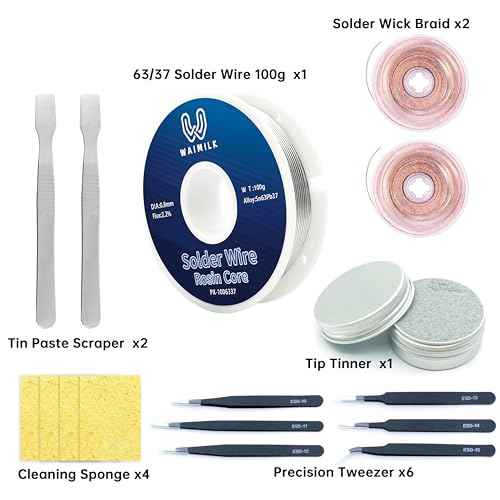 Soldering Iron Stands with Soldering Iron Soldering Iron Tip Soldering Storage Box Brass Cleaning Wire; Cleaning Sponge; Soldering Tip Cleaner Tweezers Set Professional Electronic Soldering Kit