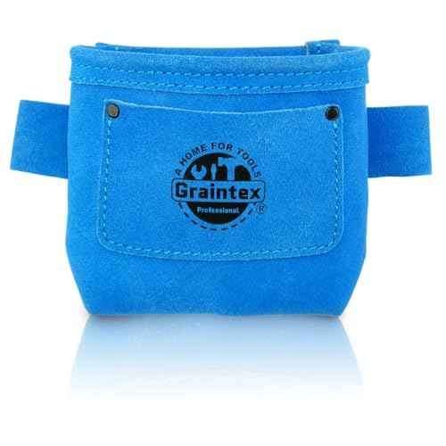 Graintex Nail/Screw Pouch with Clip Suede Leather, Universal Steel Clip for Belt, Riveted for Durability, for Constructors, Electricians, Plumbers, Handyman (Royal Blue)
