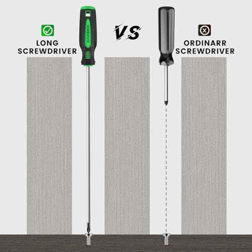 4-Piece 12" Long Screwdriver Set Slotted and Phillips, Long & Short Magnetic Screwdriver Set