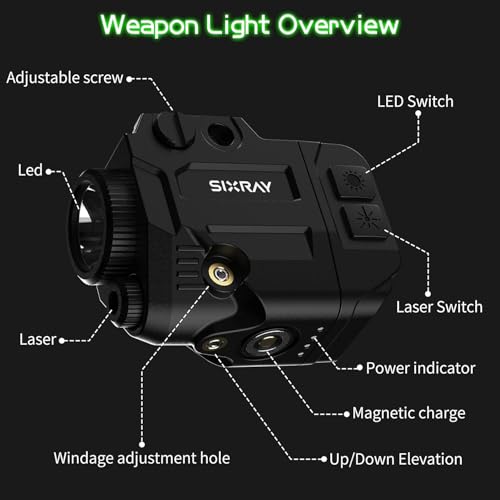 Pistol Light Laser Combo Tactical Green Beam and Flashlight for Gun 500 Lumens Rechargeable Rail Mounted Light for Handgun Picatinny 1913