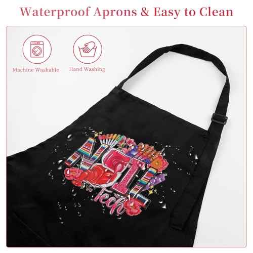 Adjustable Manicurist Apron, Waterproof Nail Tech Apron with 2 Pockets, Professional Cosmetics Apron