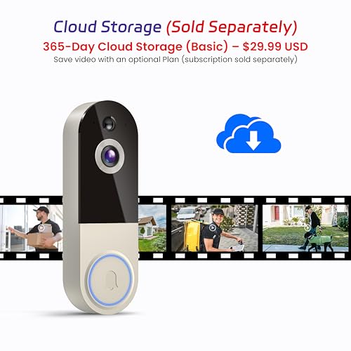 1080p Wireless Video Doorbell Camera with AI Human Detection, 2-Way Audio, Night Vision, Cloud Storage, Real-Time Alerts, 2.4G Wi-Fi Only