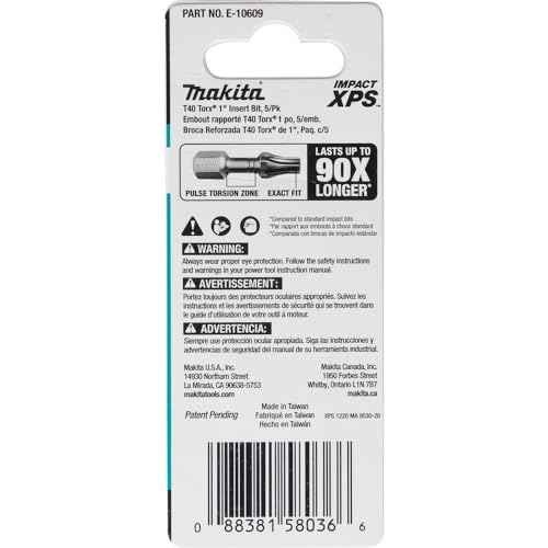 Makita E-10609 Impact XPS¢ç T40 Torx 1" Insert Bit, 5/pk