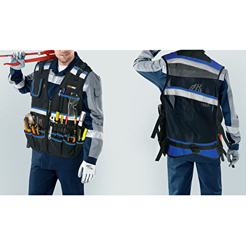 AISENIN Reflective Safety Tool Vest with Multi-pockets and Zipper,Heavy Duty Tool Vest for Electricians Carpenter