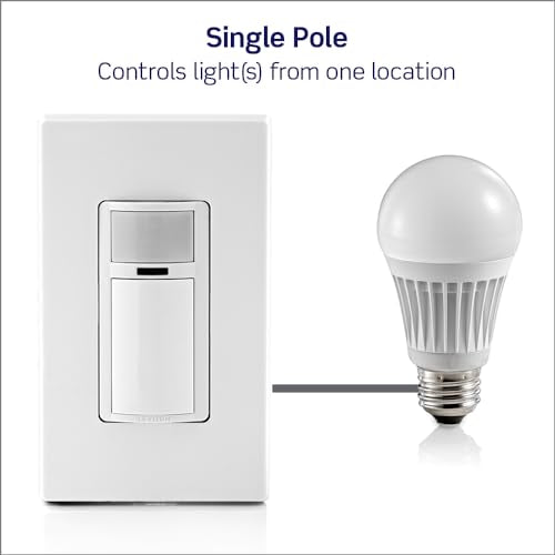 Leviton Motion Sensor Light Switch, Motion Activated, Auto-On/Auto-Off or Manual-On, 2A, No Neutral Wire Required, Single Pole, DOS02-LW, White