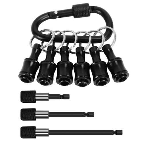 Bit Holder Drill Bit Extension Set, Upgrade Bit Holder Keychain 1/4" Hex Shank Aluminum Alloy Screwdriver Bits Holder, 3-Pack Quick Release Drill Bit Holder Tool Kit