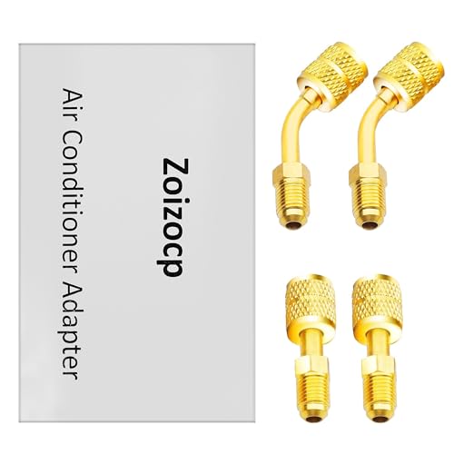 Zoizocp R410A Adapter 4 Pack - 5/16" SAE Female to 1/4" SAE Male Flare, Includes 2 Straight & 2 45° Angled