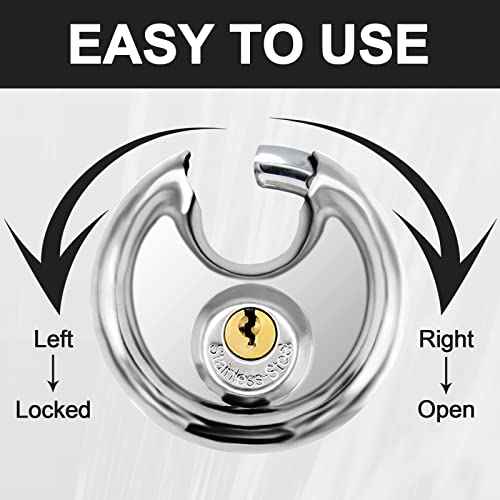 Vervida¢ç Keyed Padlock 70mm Waterproof Stainless Steel, 3/8 Inch Shackle Heavy-Duty Round Outdoor Lock for Storage Units & Garages 4-Pack with 12 Keys (Keyed Different)