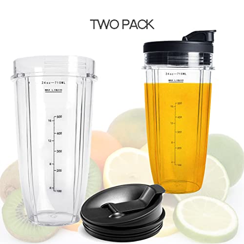 24OZ Ninja Nutri Blender Replacement Cups with Upgraded Sip & Seal Lids (2 Pack) INFIAURO