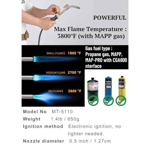 CAMPINGMOON MAPP Propane Torch Head CGA600 Interface MAP Gas Welding Torch Hose Flame Adajustable Self Ignition (4.6Ft Hose & Knob Propane MT-5110)
