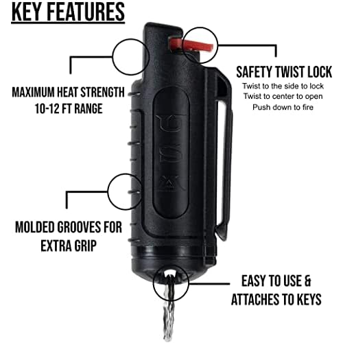 Police Strength OC Defense Pepper Spray Gel Safety Keychain for Easy Carry and Fast Access Finger Grip for More Accurate Strength Pepper Spray