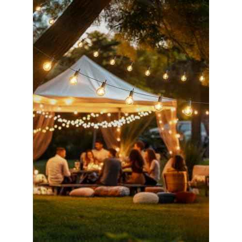 Outdoor String Lights 25 Feet G40 LED Patio Lights, Plug-in, 13 Plastic Edison Bulbs(1 Spare), Waterproof Connectable Hanging Light for Backyard Porch Balcony Party Decor, E12 Base, Black