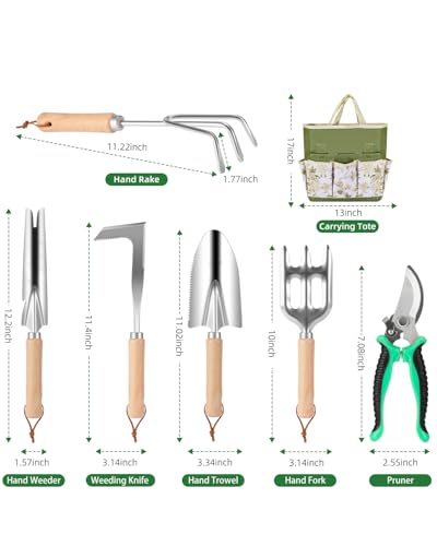 Wevelel Green 9-Piece Heavy Duty Gardening Tool Set with Storage Tote