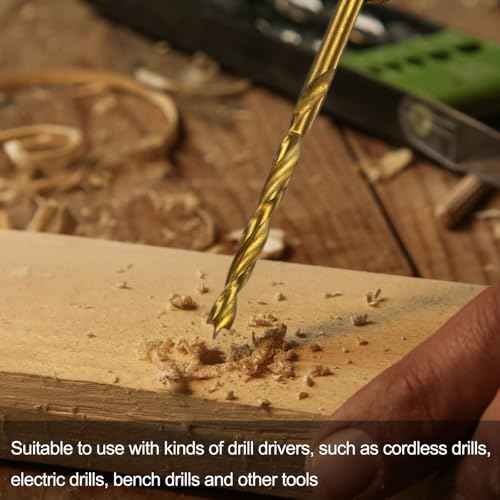 HARFINGTON Brad Point Drill Bit 10mm(25/64") Dia Straight Round Shank Drill Metric Brad Point Spiral Twist Drill Bits for Carpenter Woodworking Plastic Rubber, Golden
