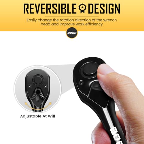 boen 1/4-Inch Drive Ratchet Wrench, Quick-Release Reversible Ratchet Wrench, Titanium Alloy Coating, High-Precision Durable Design