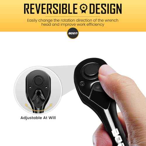 boen 1/4-Inch Drive Ratchet Wrench, Quick-Release Reversible Ratchet Wrench, Titanium Alloy Coating, High-Precision Durable Design