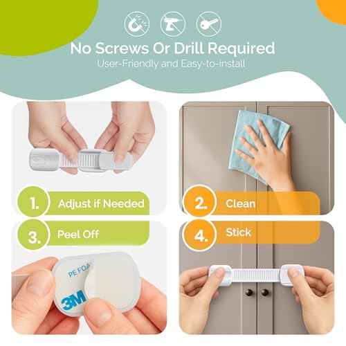 Yolay Child Proof Cabinet Locks Baby Proofing (12-Pack) Child Safety Locks with Baby Proof Multi-Purpose Lock for Cabinets, Drawers, Fridge, Trash Can, Cupboard with Adhesive Drawer Door Latches