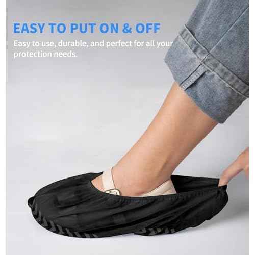 Shoe Covers Disposable Non Slip - 50 Pack (25 Pairs) X-Large Disposable Boot Covers for Indoors Outdoors Recyclable Durable Protector Stretchable Fits Up to Size 13 US Men-Black