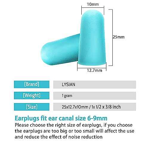 LYSIAN Ultra Soft Foam Earplugs Sleep, Noise Cancelling Ear Plugs for Sleeping, Shooting,Travel and Work-38dB SNR 31dB NRR Sound Blocking-60 Pairs Pack (Lake Blue)