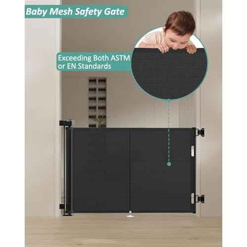 59 inch Retractable Baby Gates 34 inch Tall, Retractable Gate with Reinforced Strip Design to Prevent Crawling Through, 5 FT Retractable Dog Gate for Stairs, Doorways, Hallways, Indoor/Outdoor