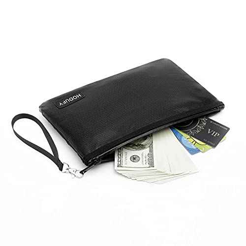Fireproof Money Bag (2000¢µ), Fireproof Document Bags, Bank Cash Bag with Zipper & Strap, Suitable for A5 Documents, Bank Inventory, Passport (Black)