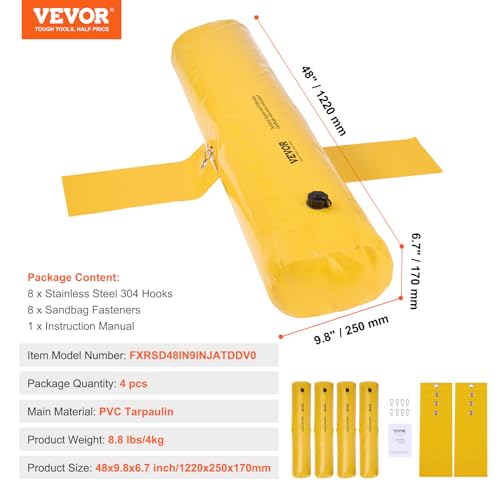 VEVOR 4ft Flood Barriers 6in High Water Barrier Bags for Home & Garage