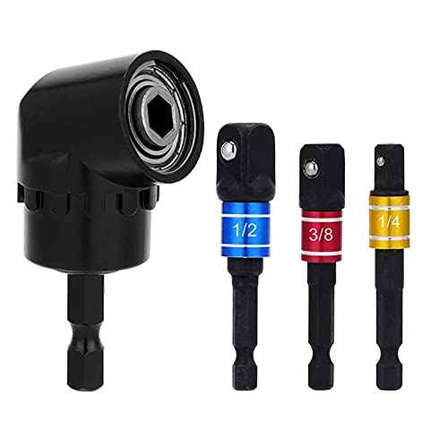 Impact Grade Driver Sockets Adapter Extension Set, 3Pcs 1/4 3/8 1/2" Hex Shank Drill Nut Driver Bit Set and 105 Degree Right Angle Driver Extension Screwdriver Drill Attachment (Black)