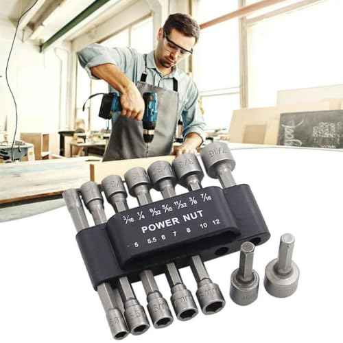 EMSTAR 14PCS Power Nut Driver Set Bit for Impact Drill, Metric Socket Wrench Screw 1/4'' Nut Driver Hex Metric & SAE Socket Wrench