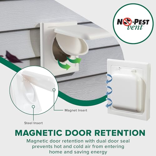 No-Pest Vent 4” Dual-Door Outdoor Dryer Vent Cover - UV-Resistant Plastic, Made in USA, White (No Collar)