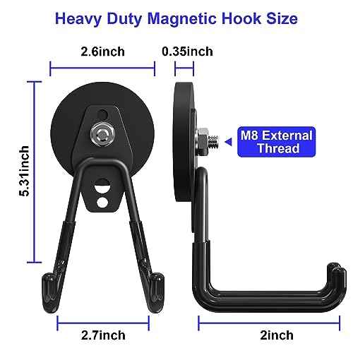 Heavy Duty Storage Magnetic Utility Hooks Large Garage Magnet Hooks with Anti-Slip Coating for Metal Cabinet,Pegboard,Garage Shelve,Garden Tools (3PCS 2.59'' Black)
