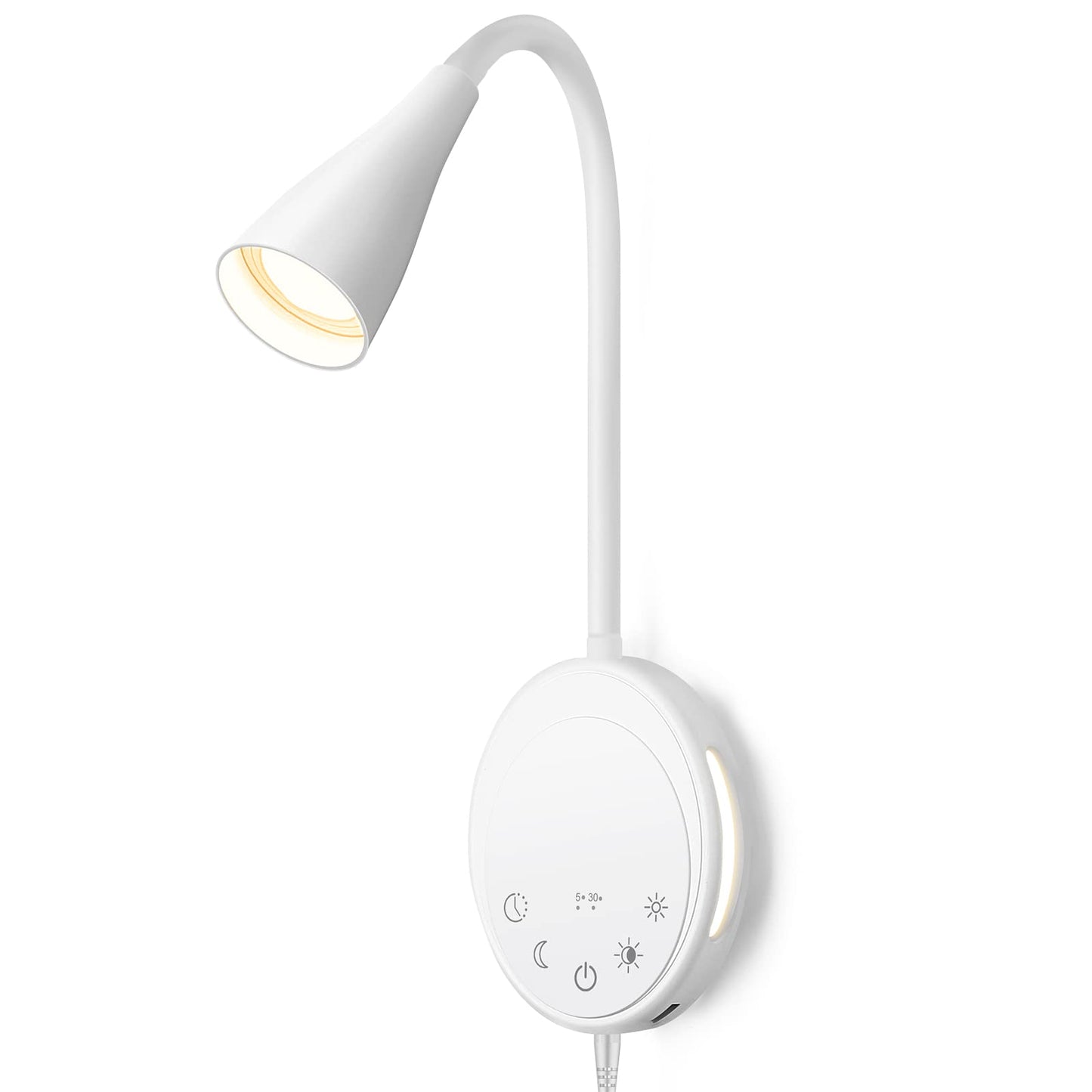 SANKEDOU LED Wall Mounted Reading Light, Book Light for Reading in Bed with Touch Control, 5 Dimmable, USB Output, Night Light & Timers Function, Flexible Gooseneck Headboard Bed Lights (White)
