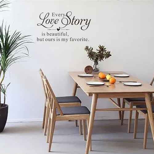 Every Love Story is Beautiful but Ours is My Favorite - Carved Pure Black Vinyl Wall Decal Art Letters Quotes Heart Shape Words Sticker Home Sweet Decoration