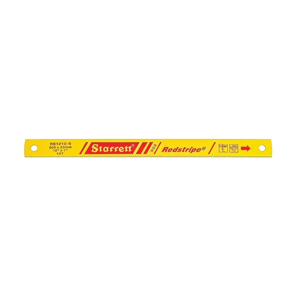 Starrett Redstripe Solid High Speed Steel Power Hacksaw Blade - Ideal for Contractors and Tradesmen - .050" Thickness, 10 TPI, 12" Length, 1" Width - RS1210-5