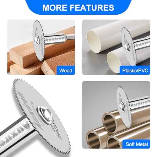 11 PCS Rotary Drill Saw Blades: 6 PCS Mini Circular Saw Blades with 2 PCS 1/4" Hex Shank, 1/8" & 1/4" Round Shanks+ Screwdriver, HSS Small Cutting Discs for Drills Rotary Tools, Inside PVC Pipe Cutter