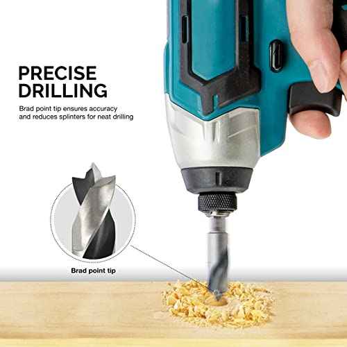 6Pcs Brad Point Drill Bits Stubby Drill Bit Set for Wood |Spiral Twist Bit 1/4" Quick Change Hex Shank | 4241 High Speed Steel | for Quick Change Chucks and Drives