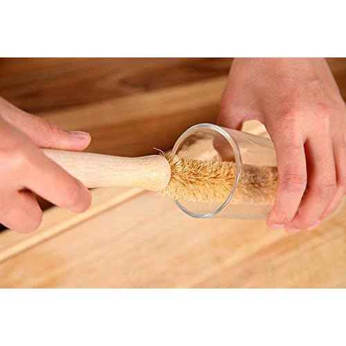 1Pcs Coconut Fibre Brush with Natural Wooden Handle Hangable Kitchen Multifunction Brush Cup Brush Washing Brush for Glass Feeding Bottle Wine Bottle