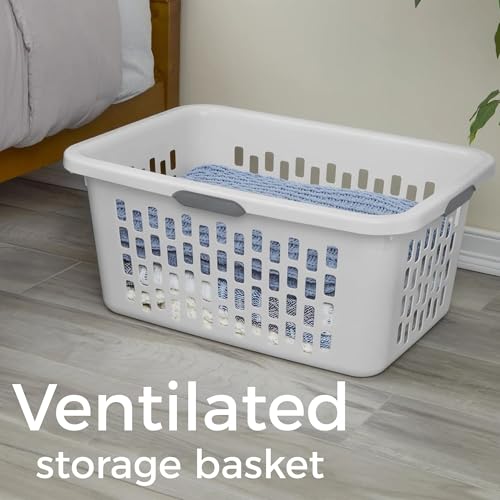 70L Large Plastic Laundry Basket with Grip Handles, Ventilated Rectangular Hamper