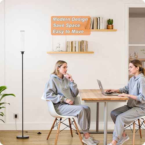 Floor Lamp with Remote Control, Floor Lamps for Living Room/Bedroom/Office, Stepless Adjustable 3000K-6000K Colors and 10-100% Brightness,Standing Light with Foot Switch (Black+Beige Linen)