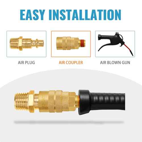 SUNGATOR 2 Pack 3/8'' Male NPT Industrial Air Couplers with 1/4'' Flow Hole, Brass 3/8'' MNPT Thread to 1/4'' Air Hose Fittings, Quick Connect Pneumatic Air Couplers with Pre-Coated Sealant