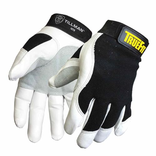 John Tillman and Co Medium Black and White TrueFit Goatskin and Spandex Full Finger Mechanics Gloves with ElasticHook and Loop Cuff