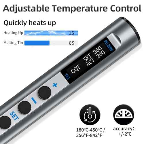 Digital Soldering Iron Kit, Portable Soldering Iron Pen with T12-K Solder Tip, Fast Heating, 356¢µ-842¢µ Temperature Control, Soldering Gun Kit for Electronics & DIY Making, Adapter Not Included