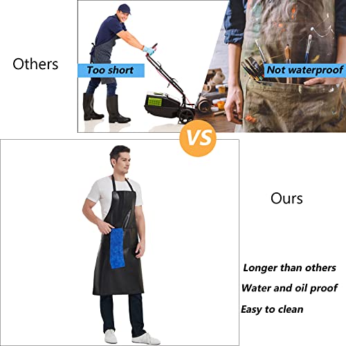 Waterproof Apron, Heavy Duty Work Apron, Artificial Leather Apron Ideal for Chef,Butcher,Barber,Cleaning