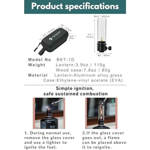 CAMPINGMOON Candle Lantern Gas Mini Small Camping Backpacking Black BKT-1D