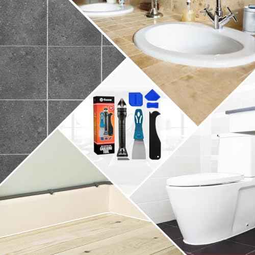 Silicone Caulking Tool Kit, Caulk Remover Tool, Putty Knife Scraper, 3 Glass Glue Corner Scrapers, Grout Removal Tool with Stainless Steel Head for Kitchen Bathroom and Window