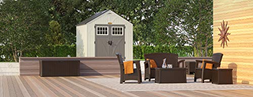 Suncast 8' x 7' Heavy-Duty Resin Tremont Storage Shed with Reinforced Floor, Skylights for Natural Light, Lockable Double Doors, Cream, Made in the USA